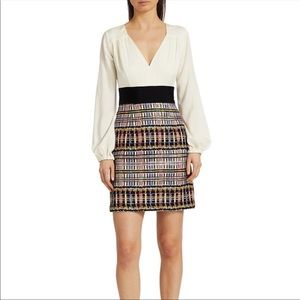 MILLY Nicola Multicolor Metallic Tweed Silk V-Neck Dress size 8